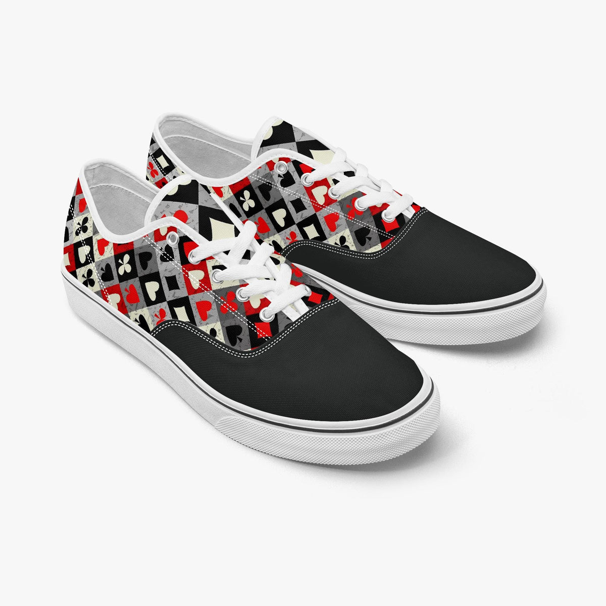 Playing Card Shoes - Unisex Low Top Skate Shoe with Card-Suit Print