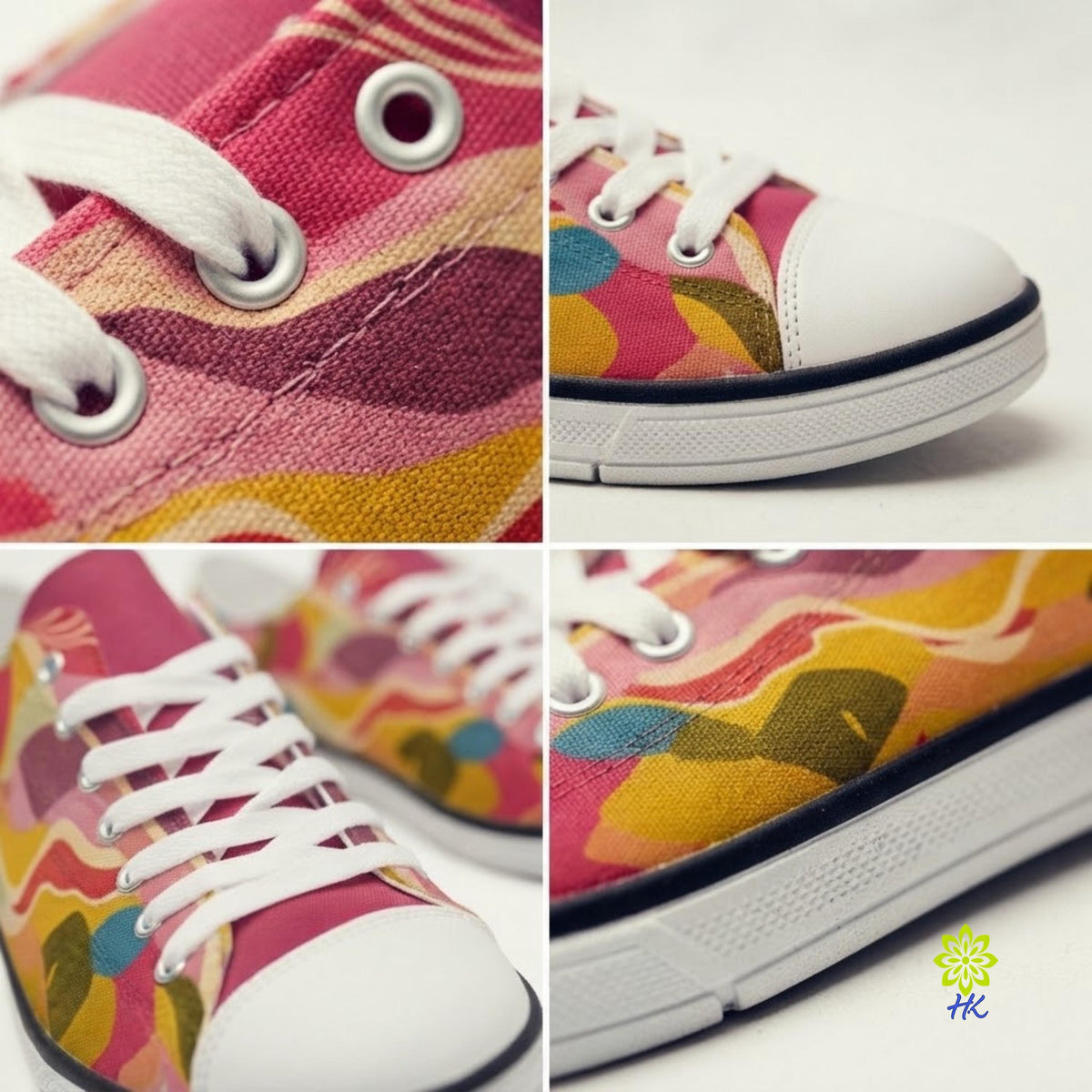 Colorful Abstract Canvas Sneakers – Unisex Low Top Lace-Up Shoes