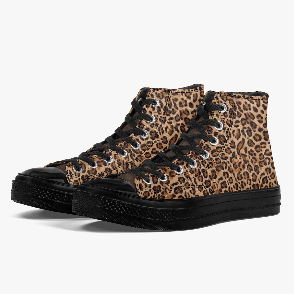 Leopard Print High Top Canvas Sneakers with Black Rubber Sole