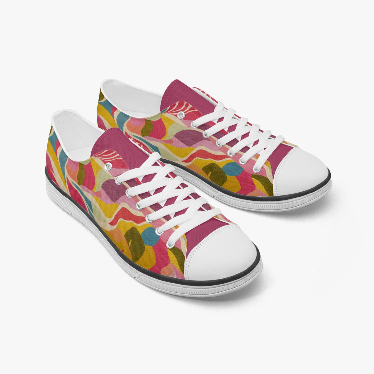 Colorful Abstract Canvas Sneakers – Unisex Low Top Lace-Up Shoes