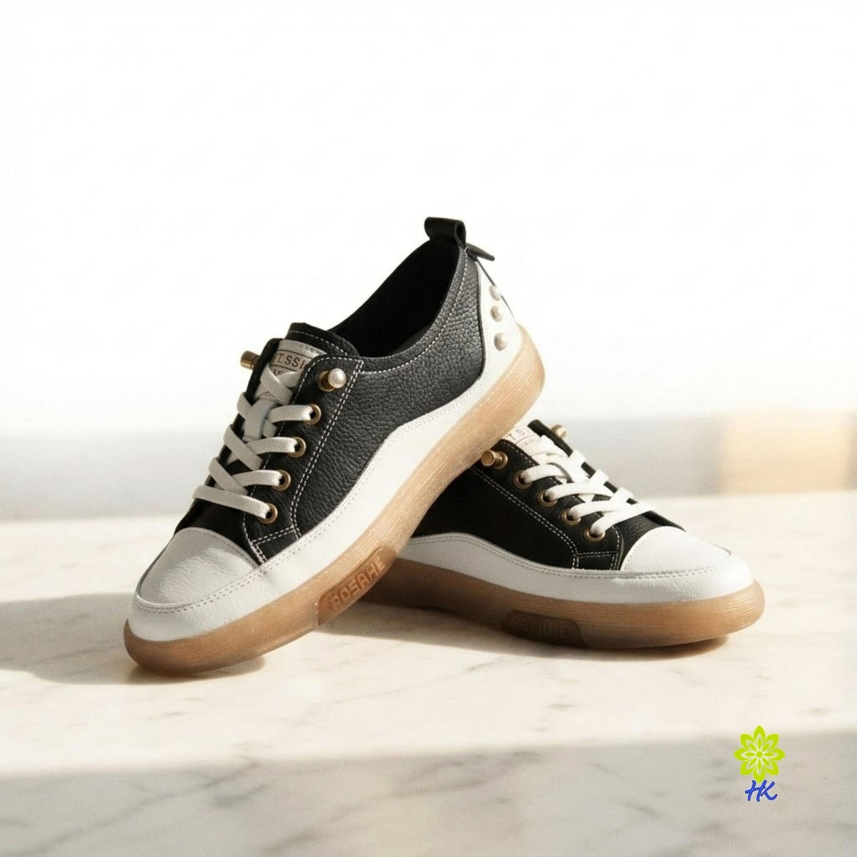 Black & White Microfiber Low-Top Sneakers with Cushioned Insole