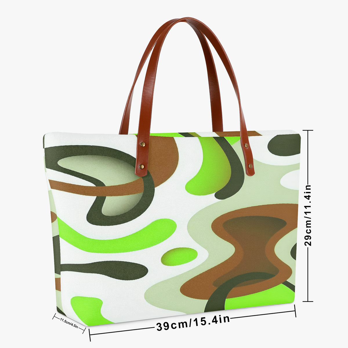 Schräge Seitenansicht der Tasche mit den Maßen 39 x 11,5 x 29 cm