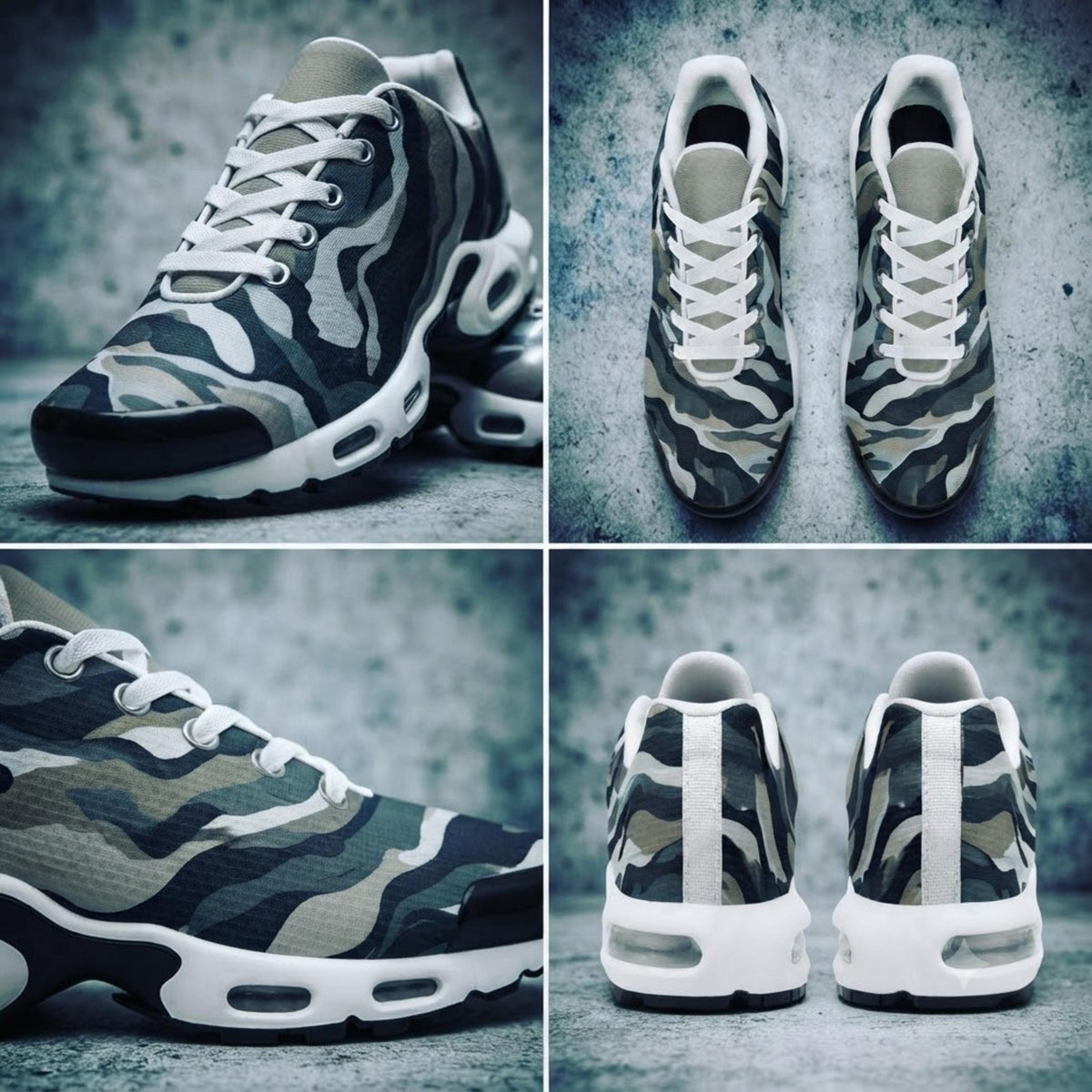 Zapatillas de hombre de malla de punto en camuflaje gris con amortiguación EVA