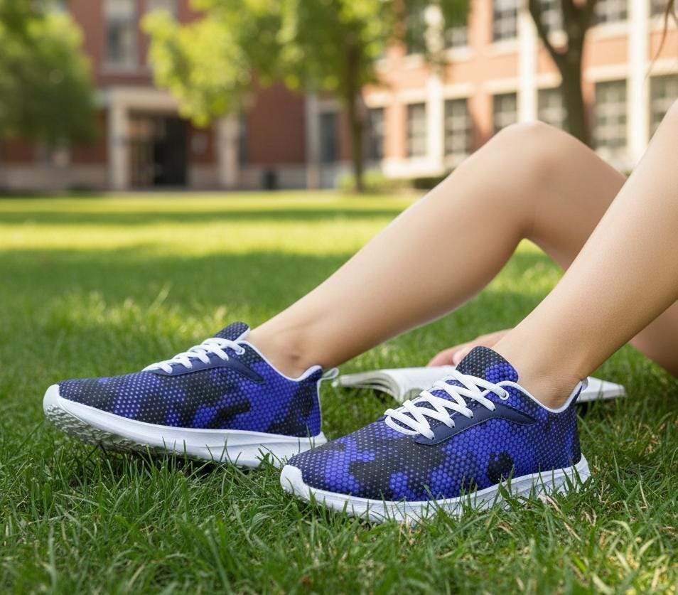 Blue Pixel Camo Unisex Low-Top Running Sneakers