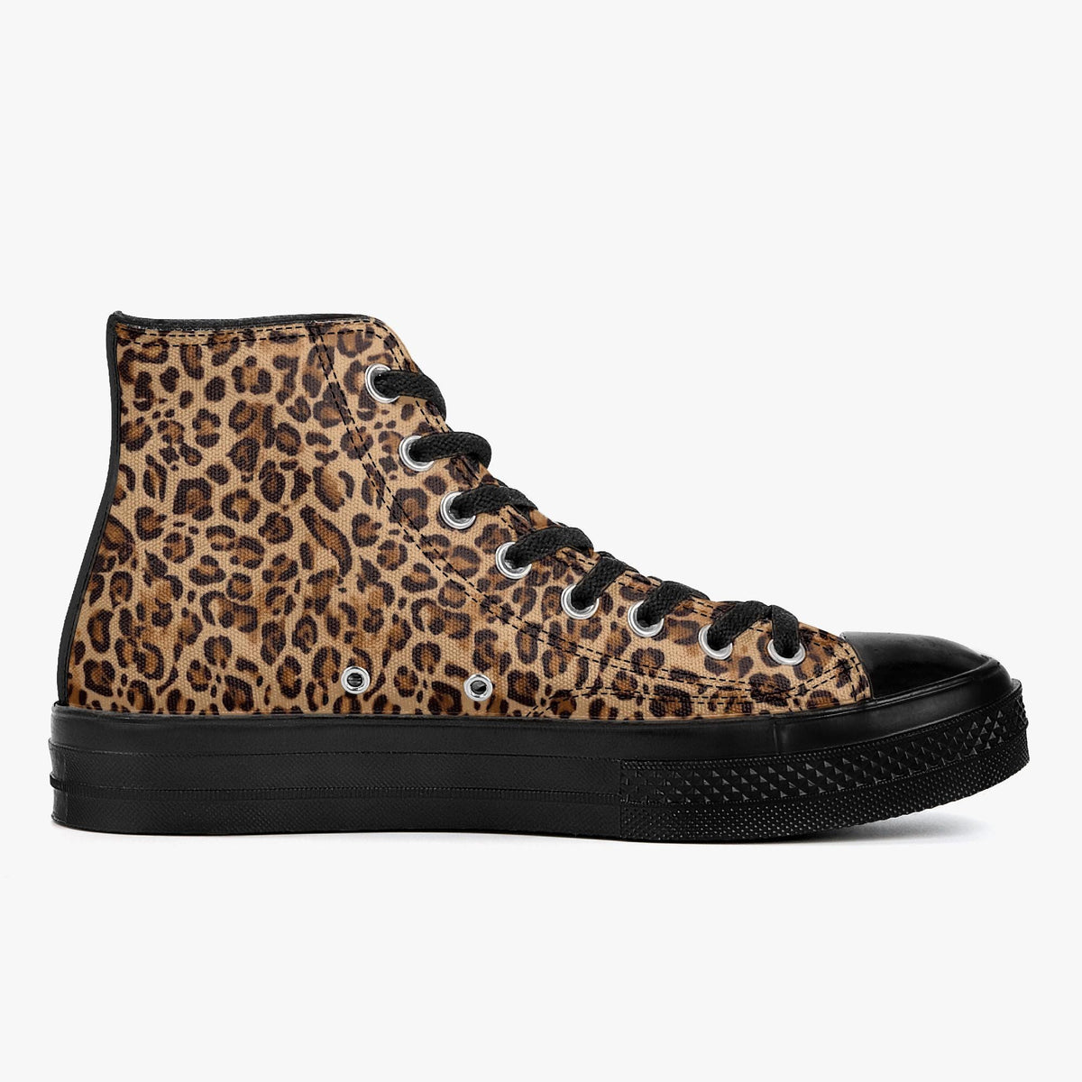 Leopard Print High Top Canvas Sneakers with Black Rubber Sole