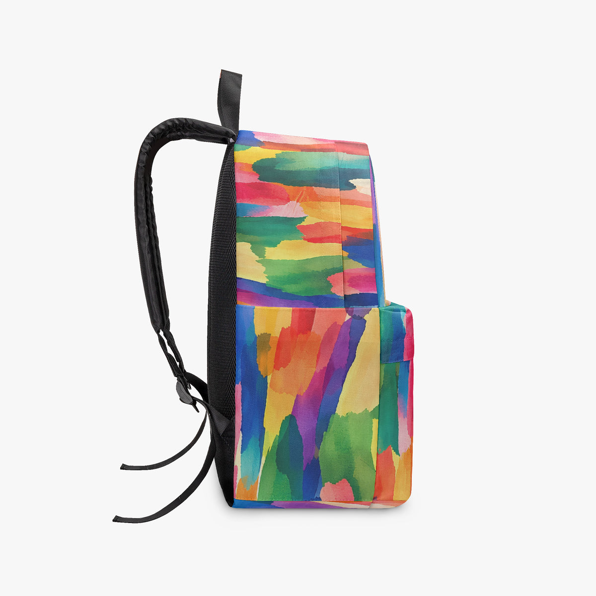 Side view of the polyester backpack showing the side pocket