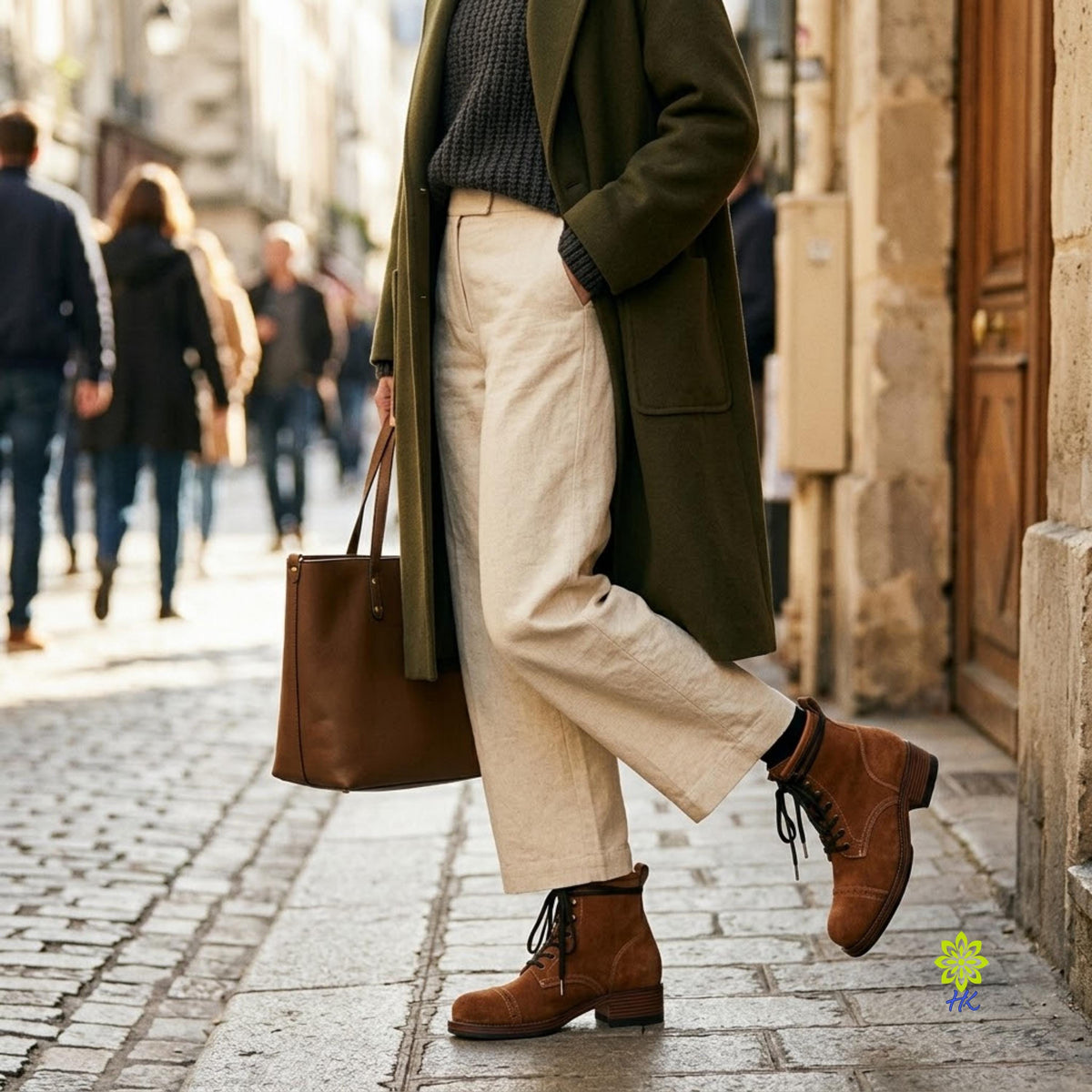 Unisex Schnür-Stiefelette aus braunem Mikrofaser-Material mit Echtledersohle
