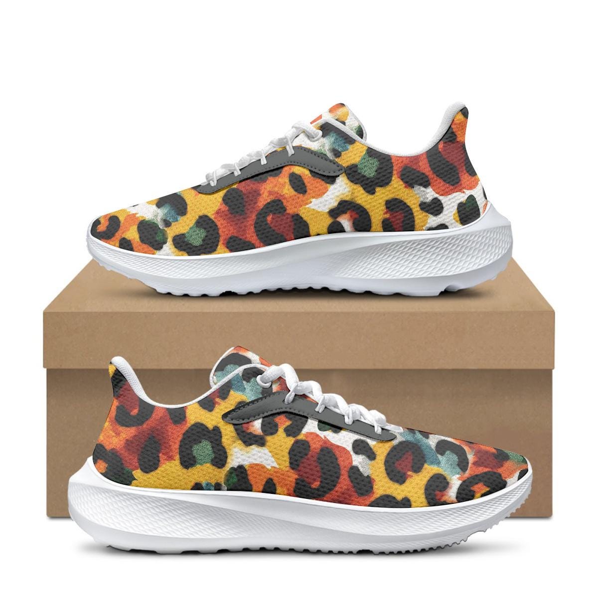 Leopardenmuster Sneaker, Unisex Multicolor Schnürschuhe Laufschuhe