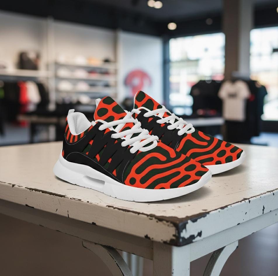 Psychedelic Print Sneakers - Wavy Graphic Lace-Up Casual Shoes