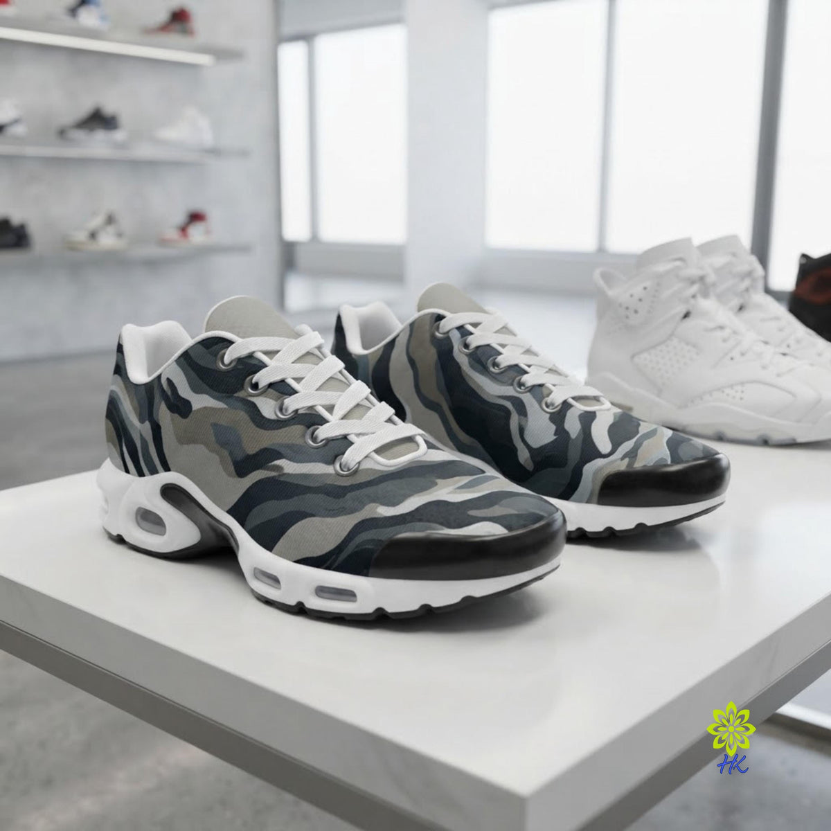 Zapatillas de hombre de malla de punto en camuflaje gris con amortiguación EVA