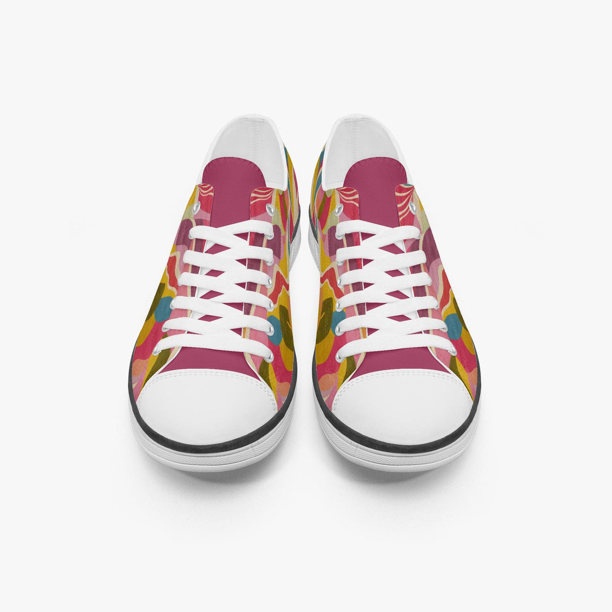 Colorful Abstract Canvas Sneakers – Unisex Low Top Lace-Up Shoes