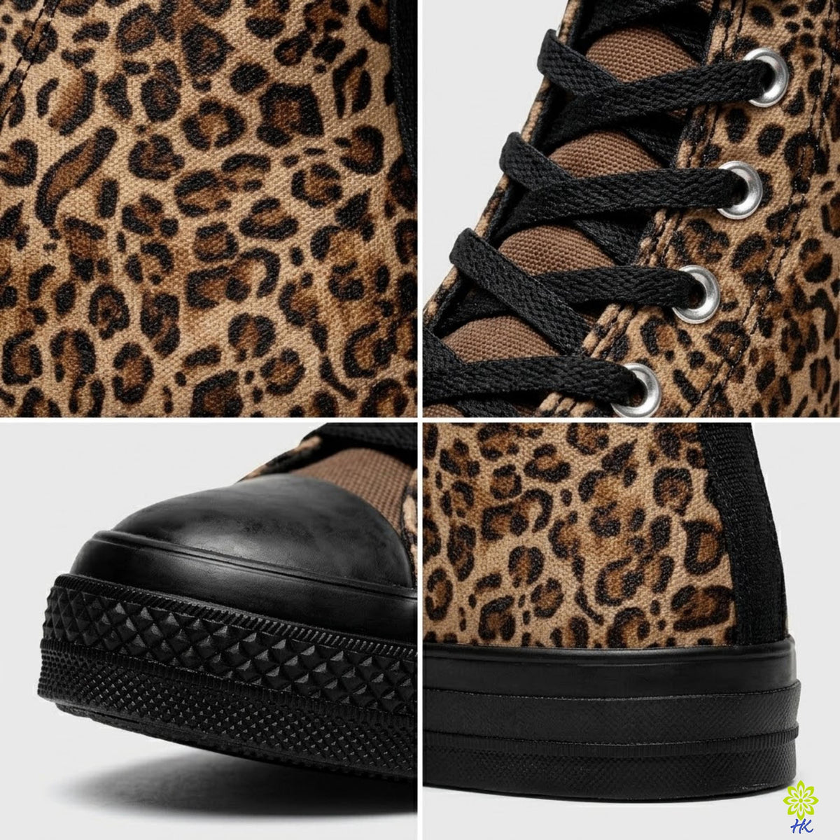 Leopard Print High Top Canvas Sneakers with Black Rubber Sole