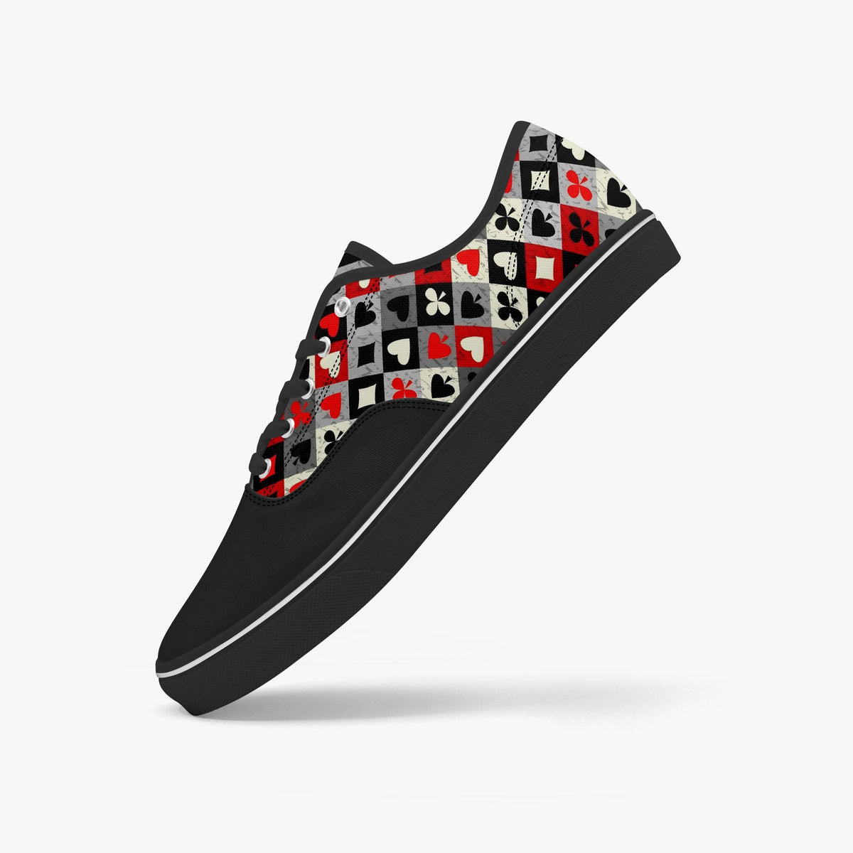 Playing Card Shoes - Unisex Low Top Skate Shoe with Card-Suit Print