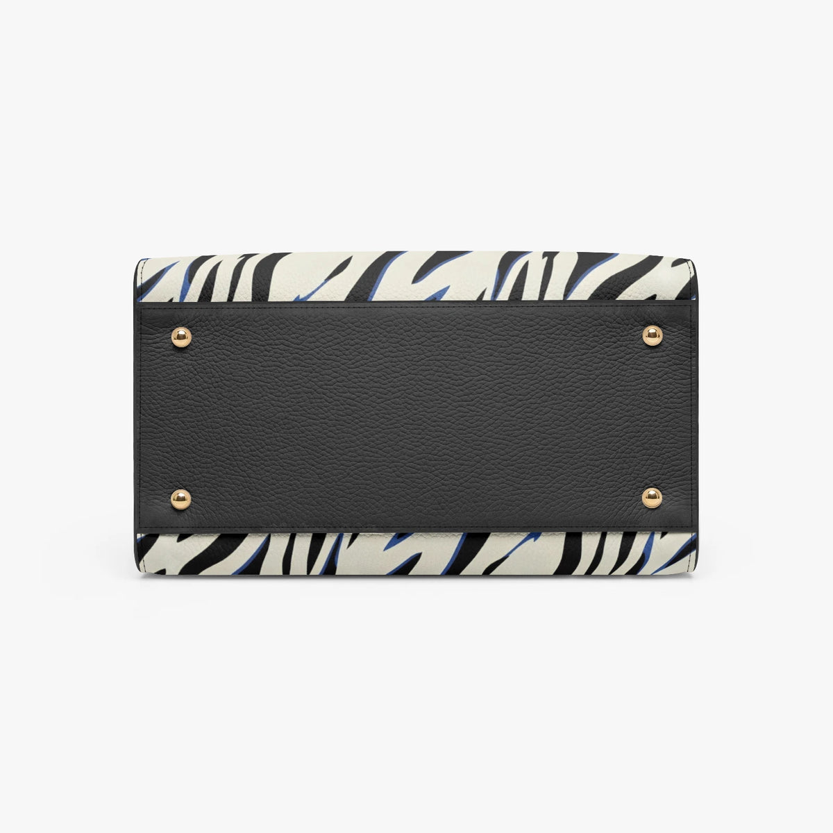 Vorderansicht einer Zebra-Print Handtasche auf weißem Hintergrund