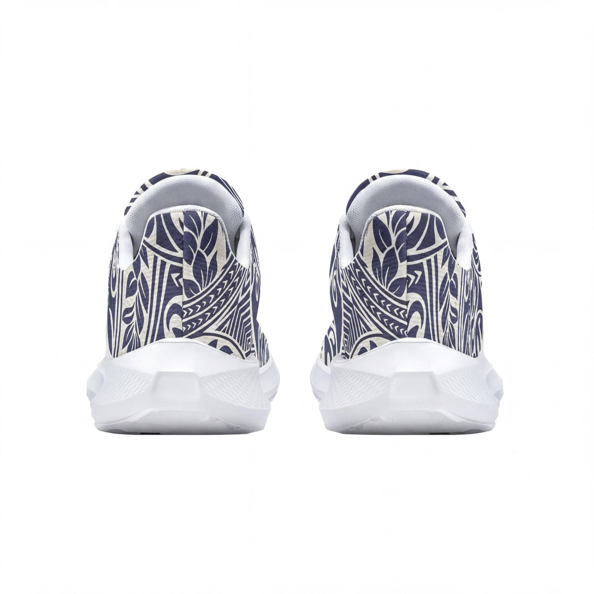 A pair of white sneakers with a floral pattern on the back.