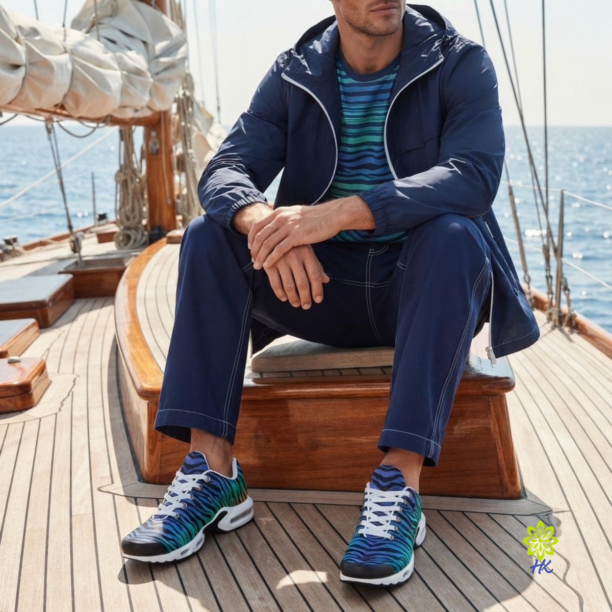 Herrensneaker mit Zebrastreifen und blau-violettem Verlauf