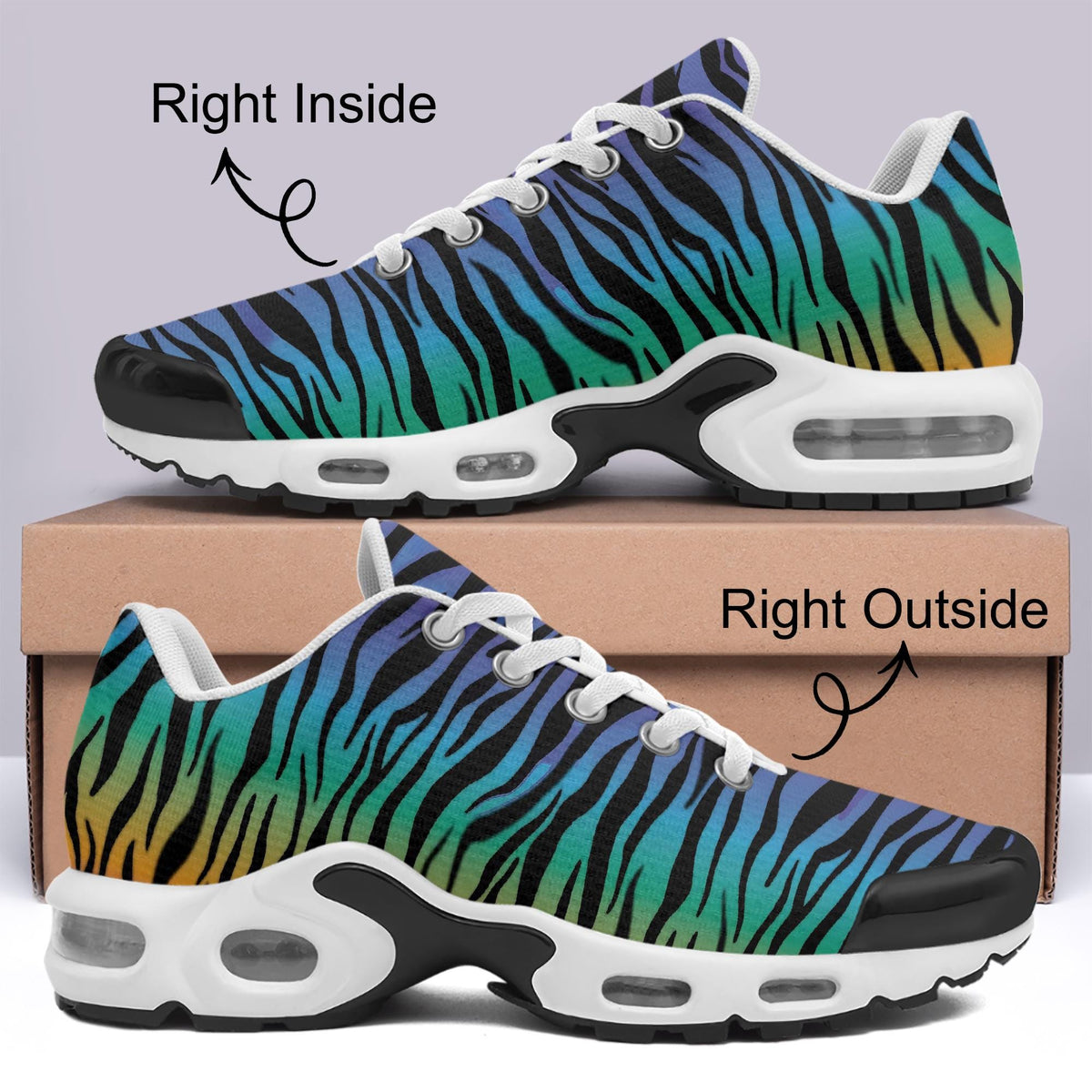 Herrensneaker mit Zebrastreifen und blau-violettem Verlauf