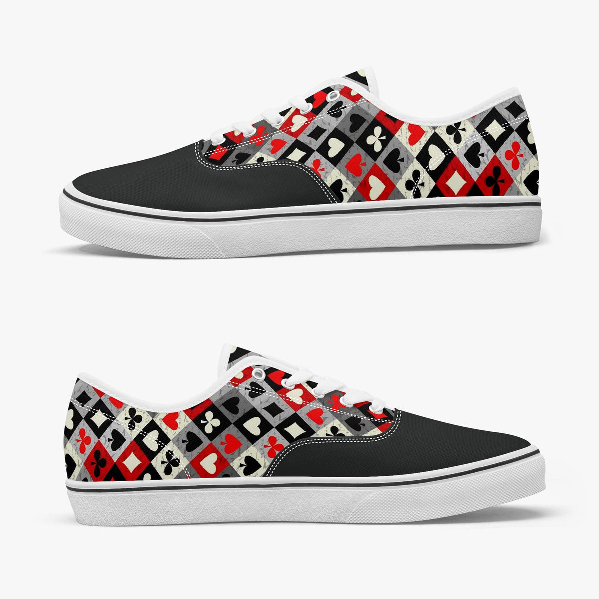 Playing Card Shoes - Unisex Low Top Skate Shoe with Card-Suit Print