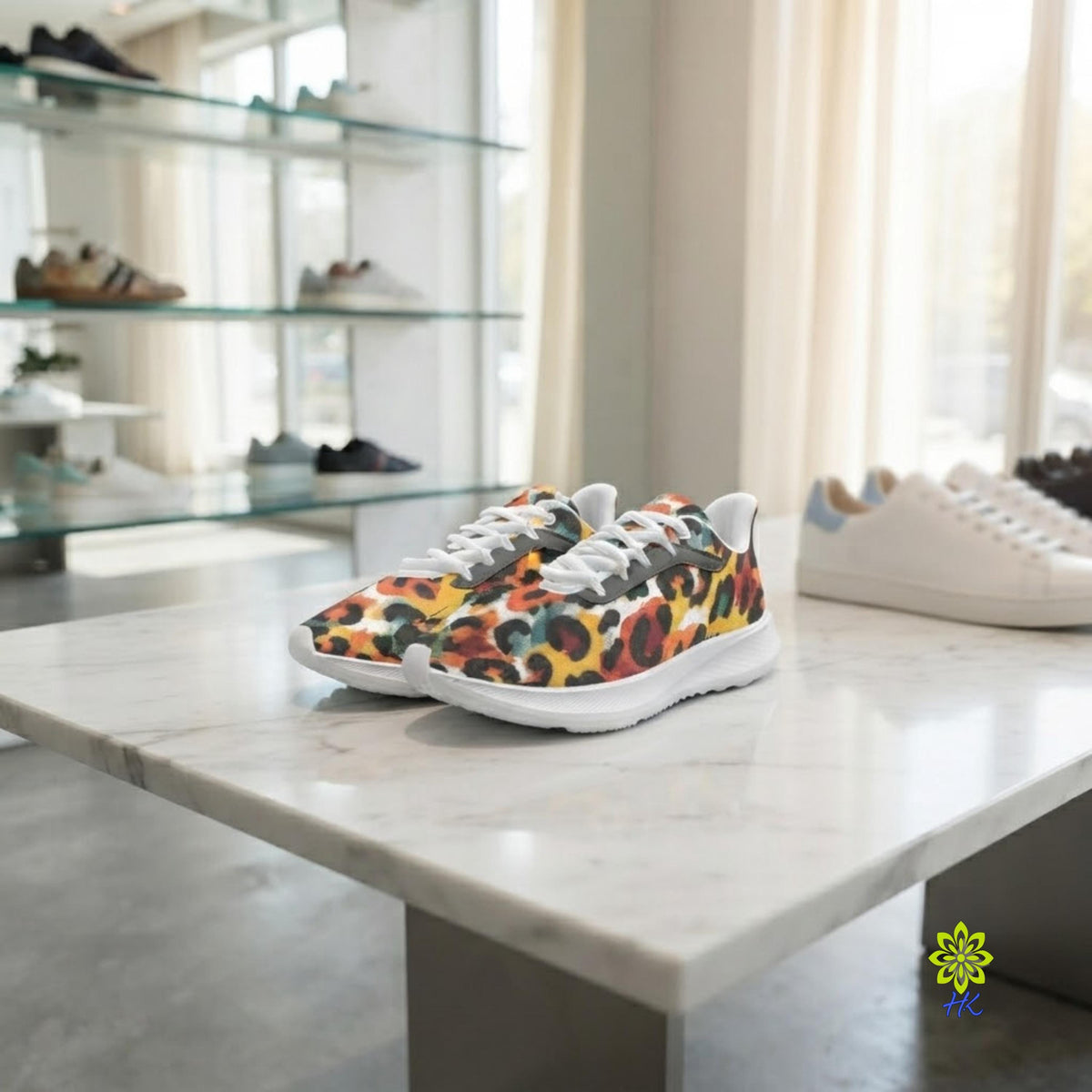Leopardenmuster Sneaker, Unisex Multicolor Schnürschuhe Laufschuhe