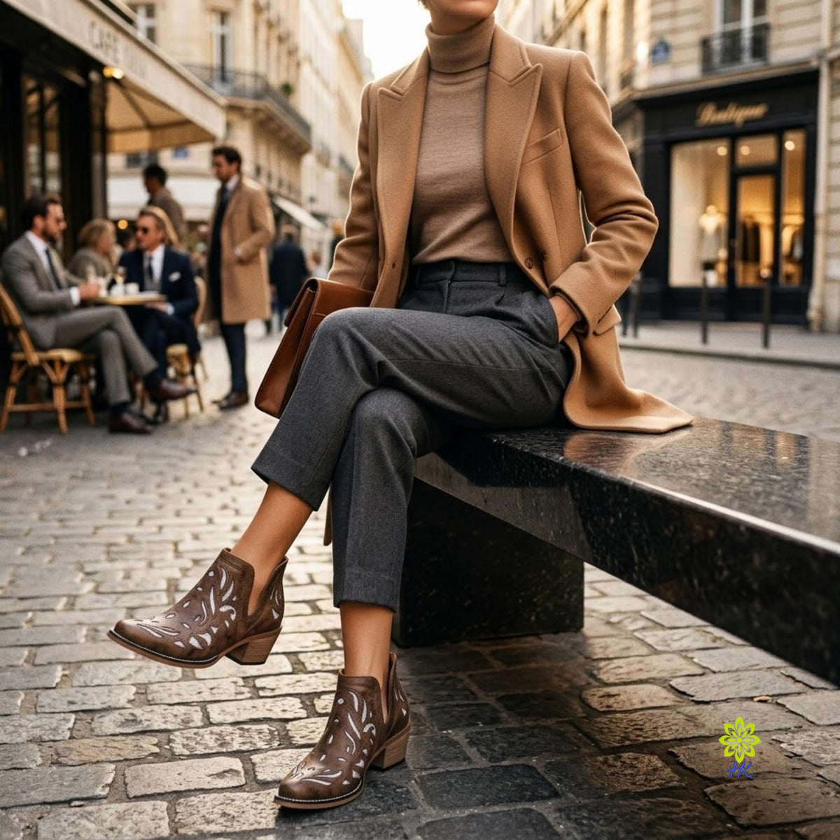 Brown PU Western Ankle Boot with Cutout Detail and Chunky Heel