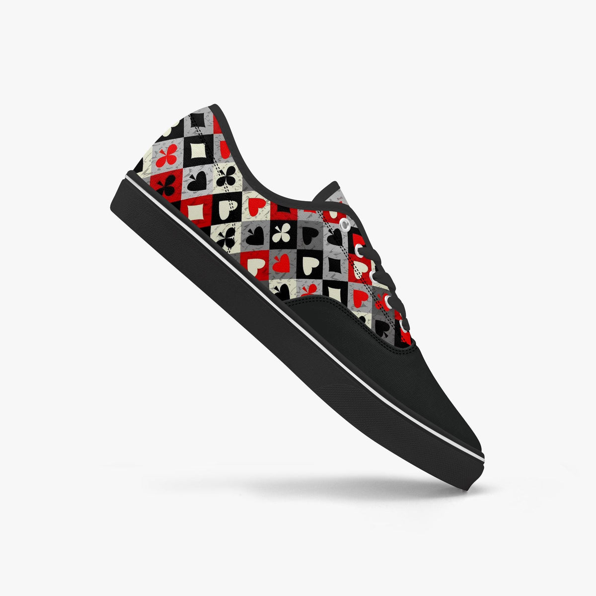 Playing Card Shoes - Unisex Low Top Skate Shoe with Card-Suit Print