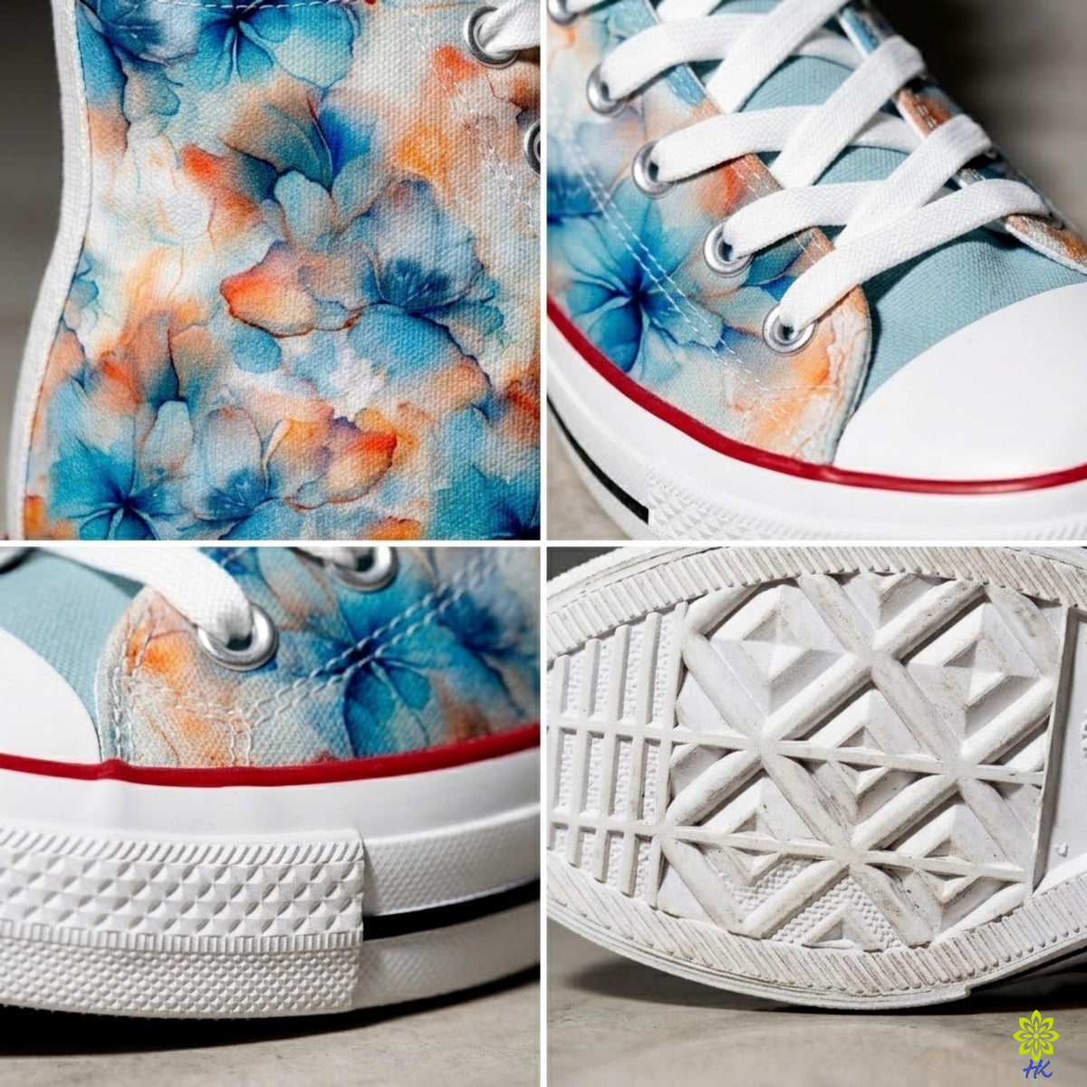 Unisex maattabel voor bloemen canvas high-top sneakers in EU 36-45