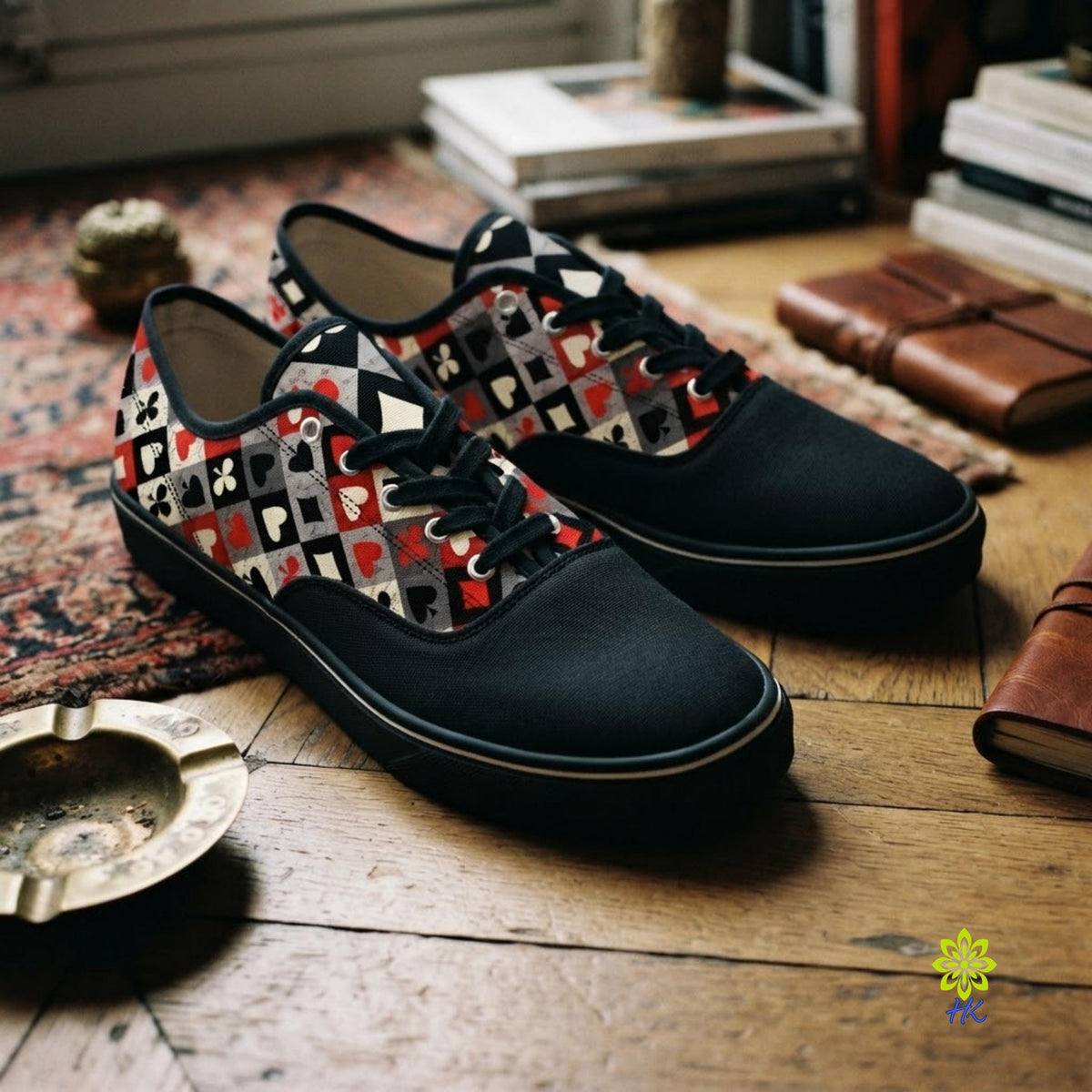 Playing Card Shoes - Unisex Low Top Skate Shoe with Card-Suit Print