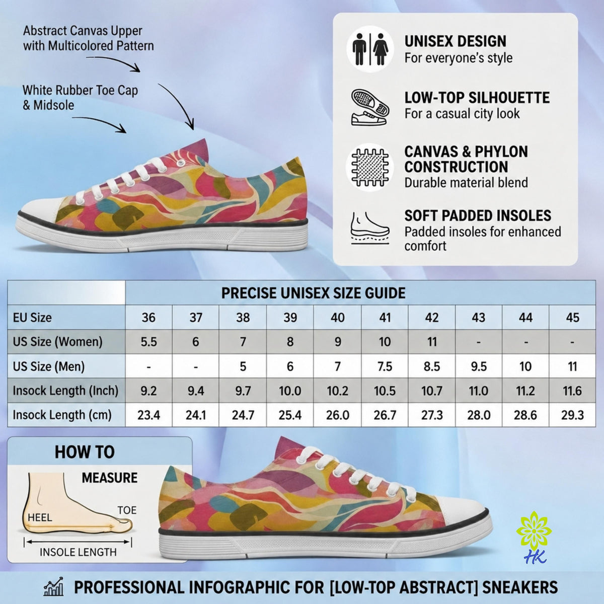 Colorful Abstract Canvas Sneakers – Unisex Low Top Lace-Up Shoes