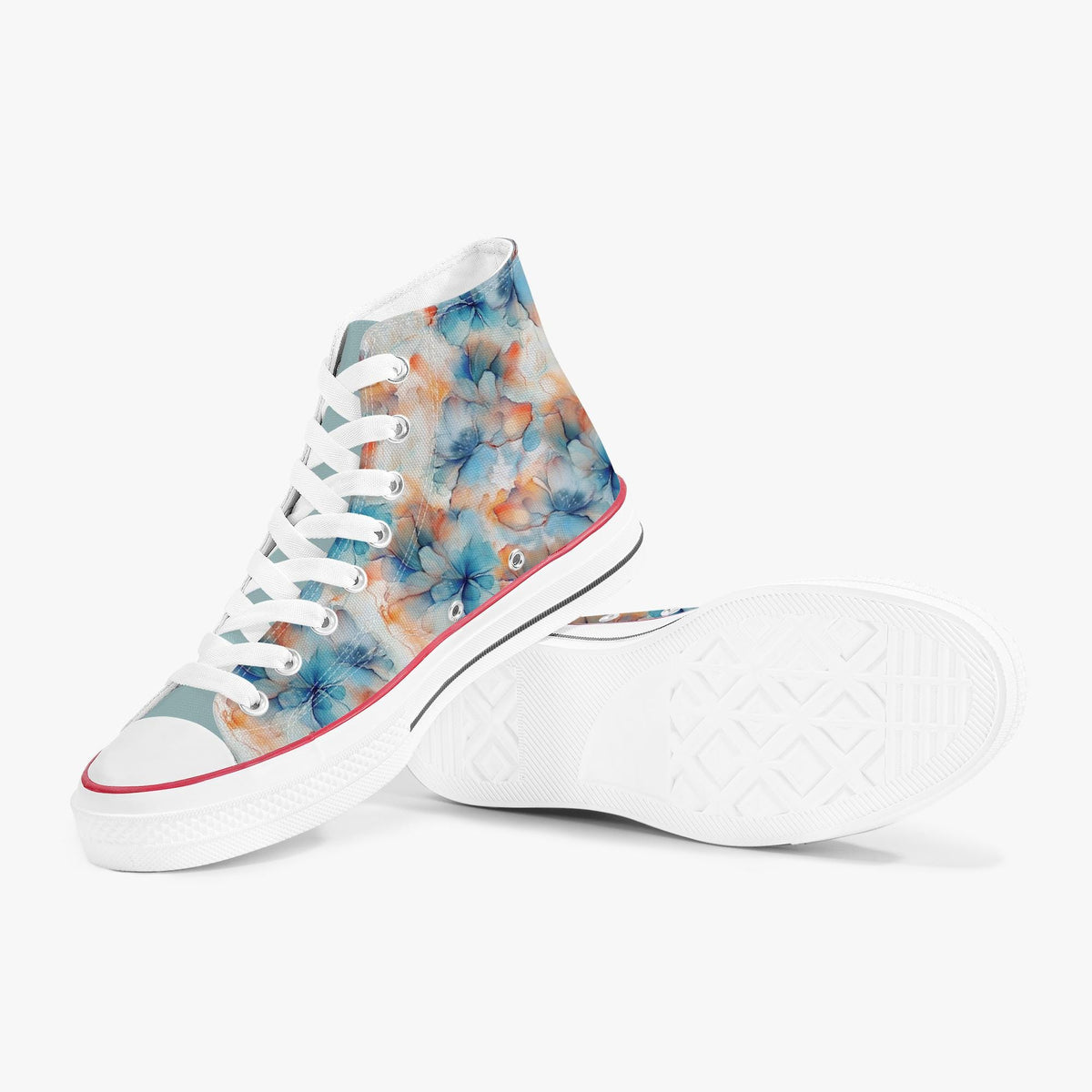Bloemen canvas high-top sneakers met aquarel print en veterstijl, unisex