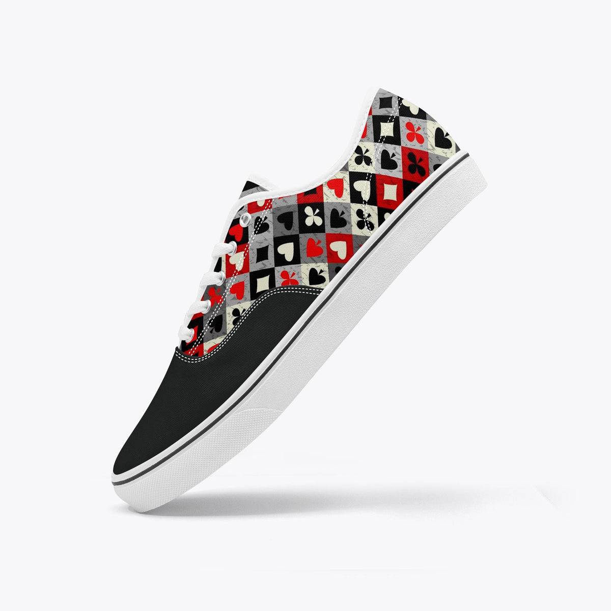 Playing Card Shoes - Unisex Low Top Skate Shoe with Card-Suit Print
