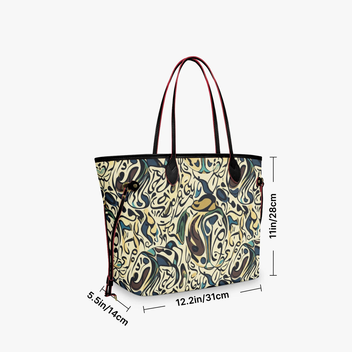 Schuin zijaanzicht van faux leather shopper op een witte achtergrond