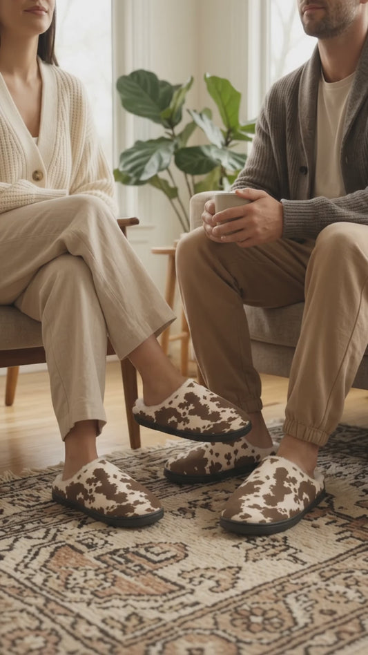 Cow Print Slippers with Memory Foam and Fluffy Plush Lining for Adults